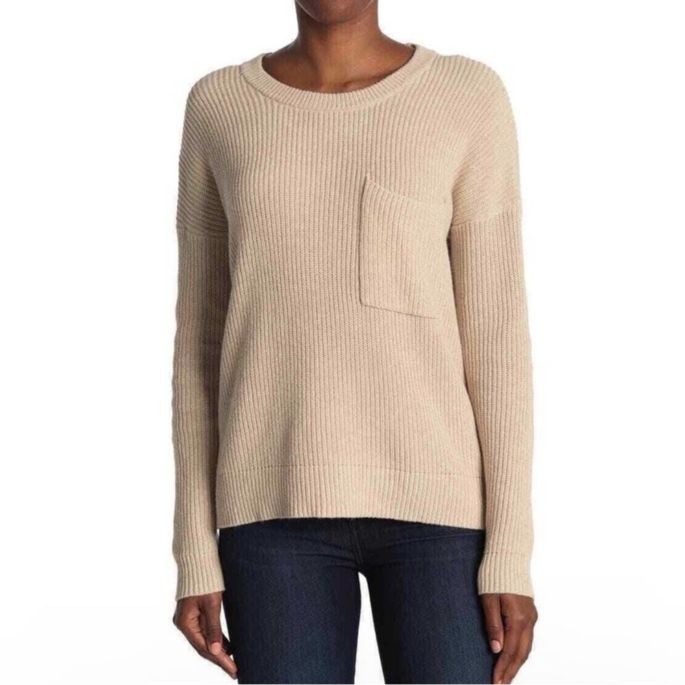 Madewell Thompson Pocket Long Sleeve Oversized Pullover Sweater in Tan Sz XS‎